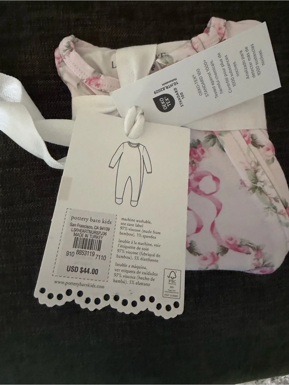 Pottery Barn Kids Pink Floral Heart Babysuit